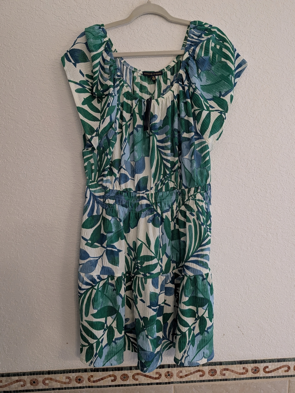 Adrienne Vittadini Green and Blue Leaf-Print Summer Dress